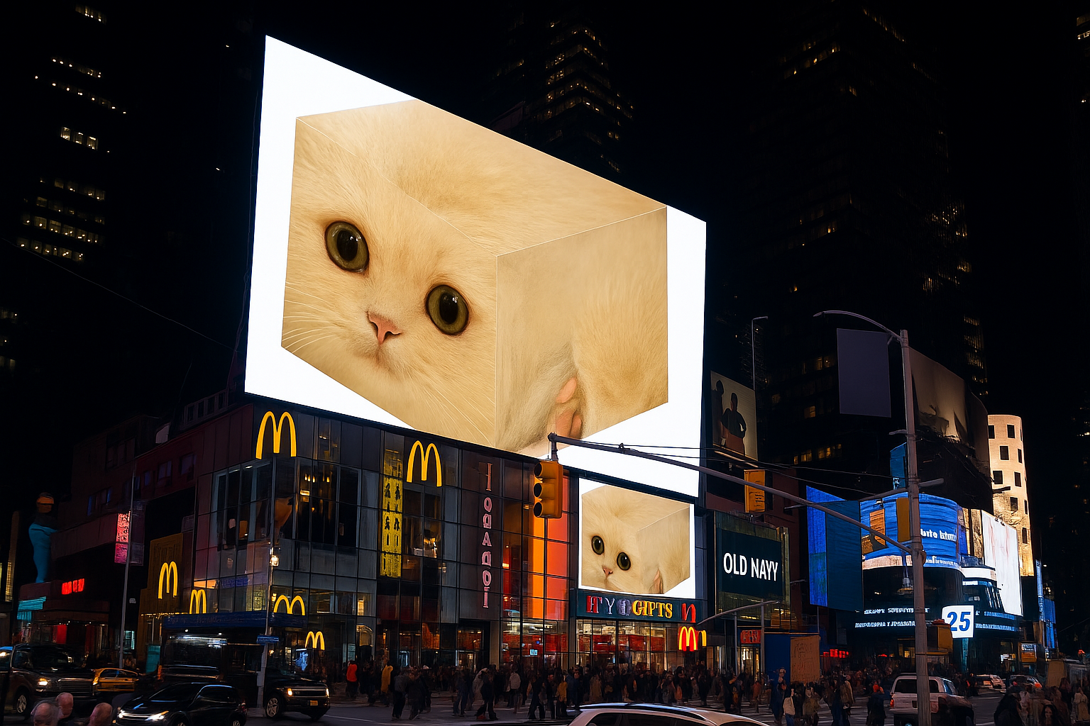 Times Square with Cube Cat on billboards